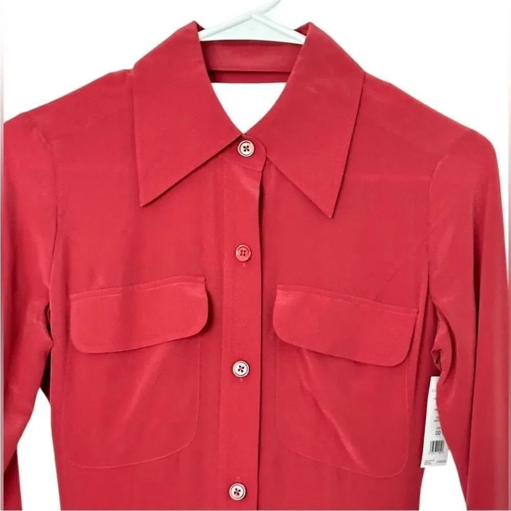Equipment Natacha Red Silk Fit and Flare Midi  Shirt Dress| Size 4